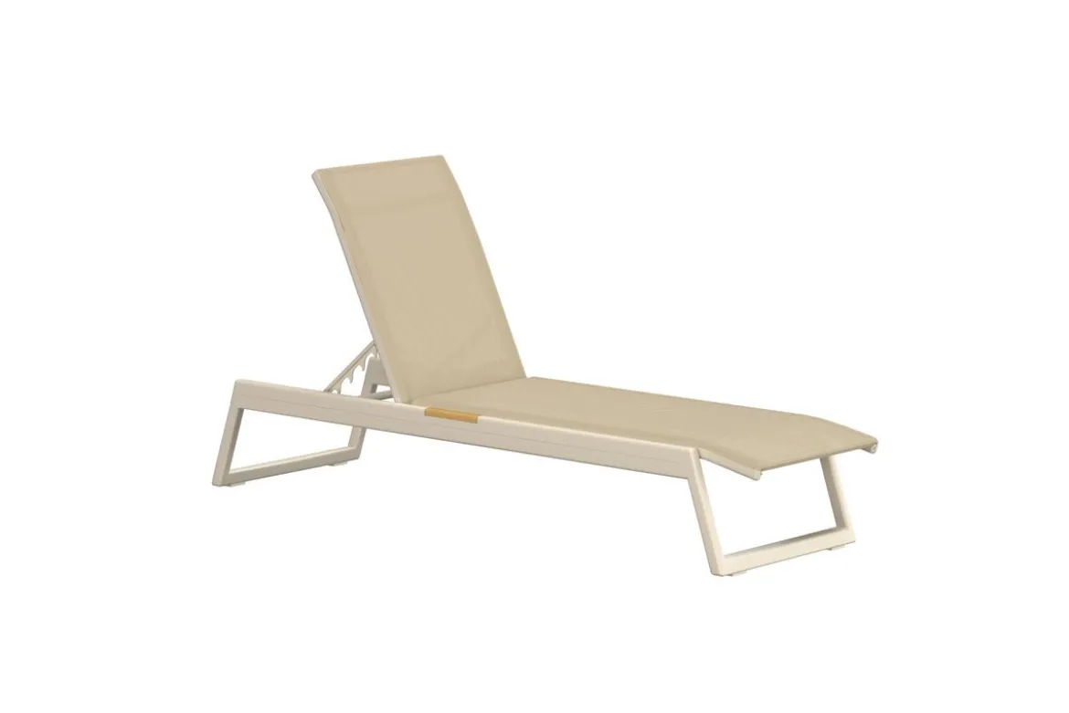 2er Set Sonnenliege Aera - Beige mit Teakholz-Details