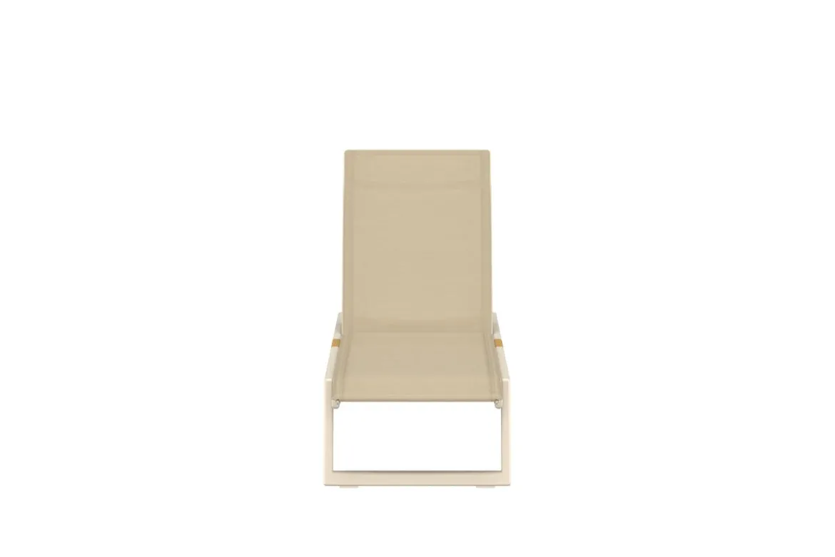 2er Set Sonnenliege Aera - Beige mit Teakholz-Details