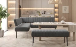 Essbank-Set Montero aus wasserabweisendem Samt mit Metallbeinen