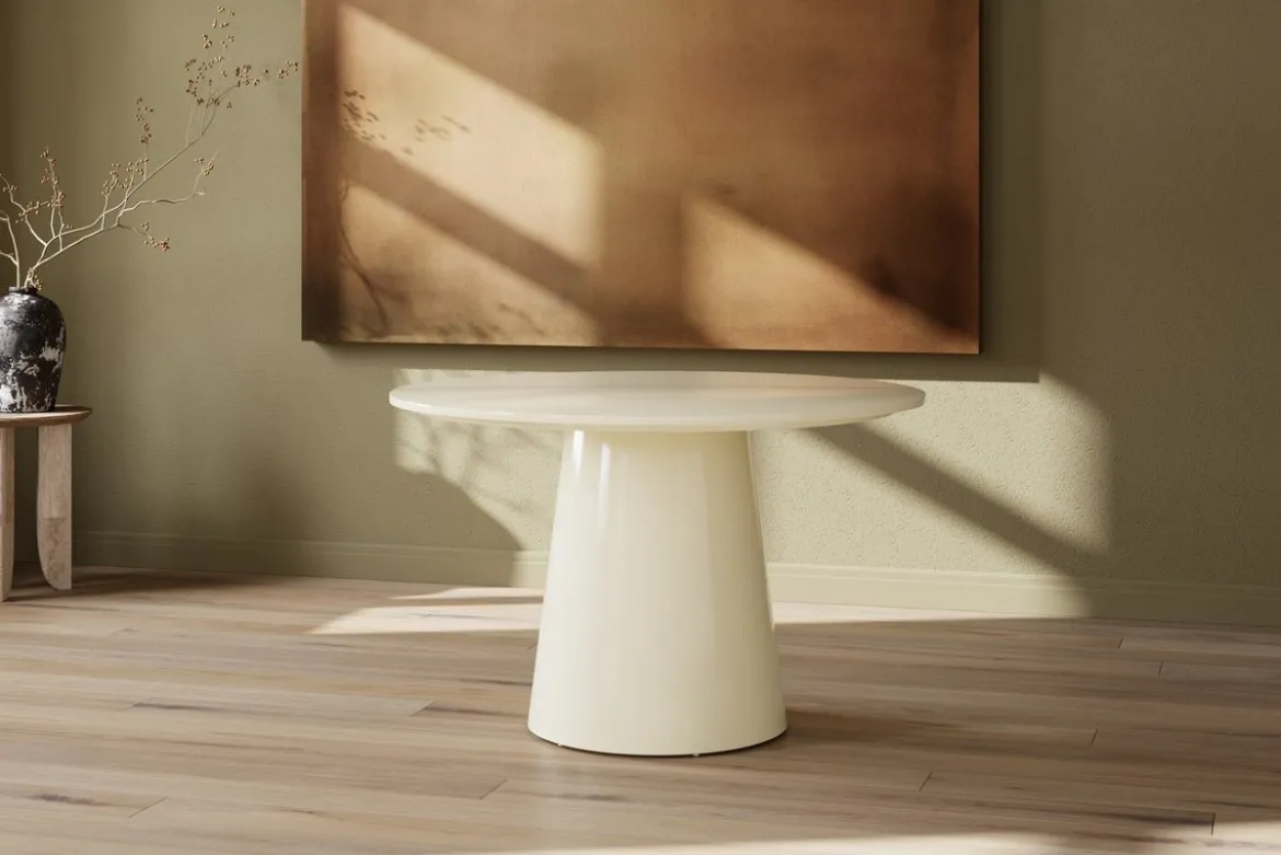 Esstisch Ariana - rund in Beige mit Hochglanzlack
