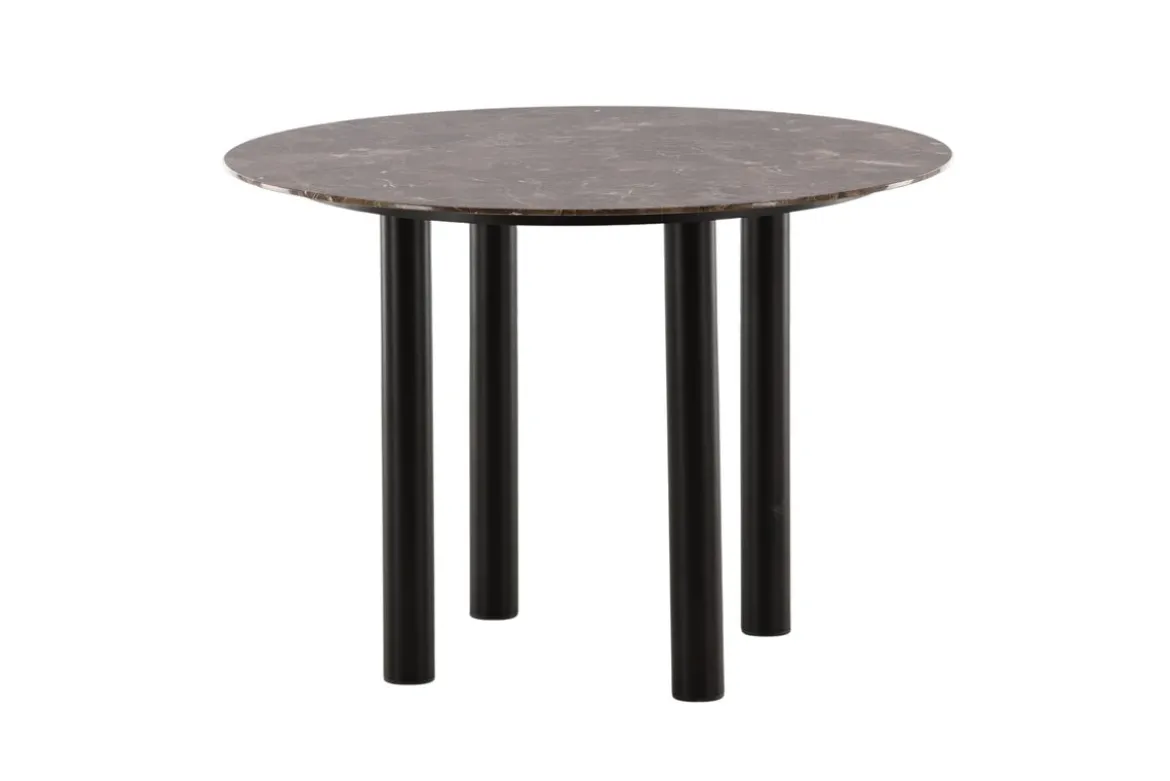 Esstisch Compa - runder Esstisch mit Metallbeinen und brauner Glasplatte