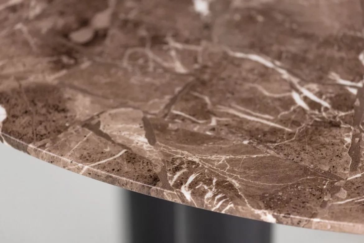 Esstisch Compa - runder Esstisch mit Metallbeinen und brauner Glasplatte