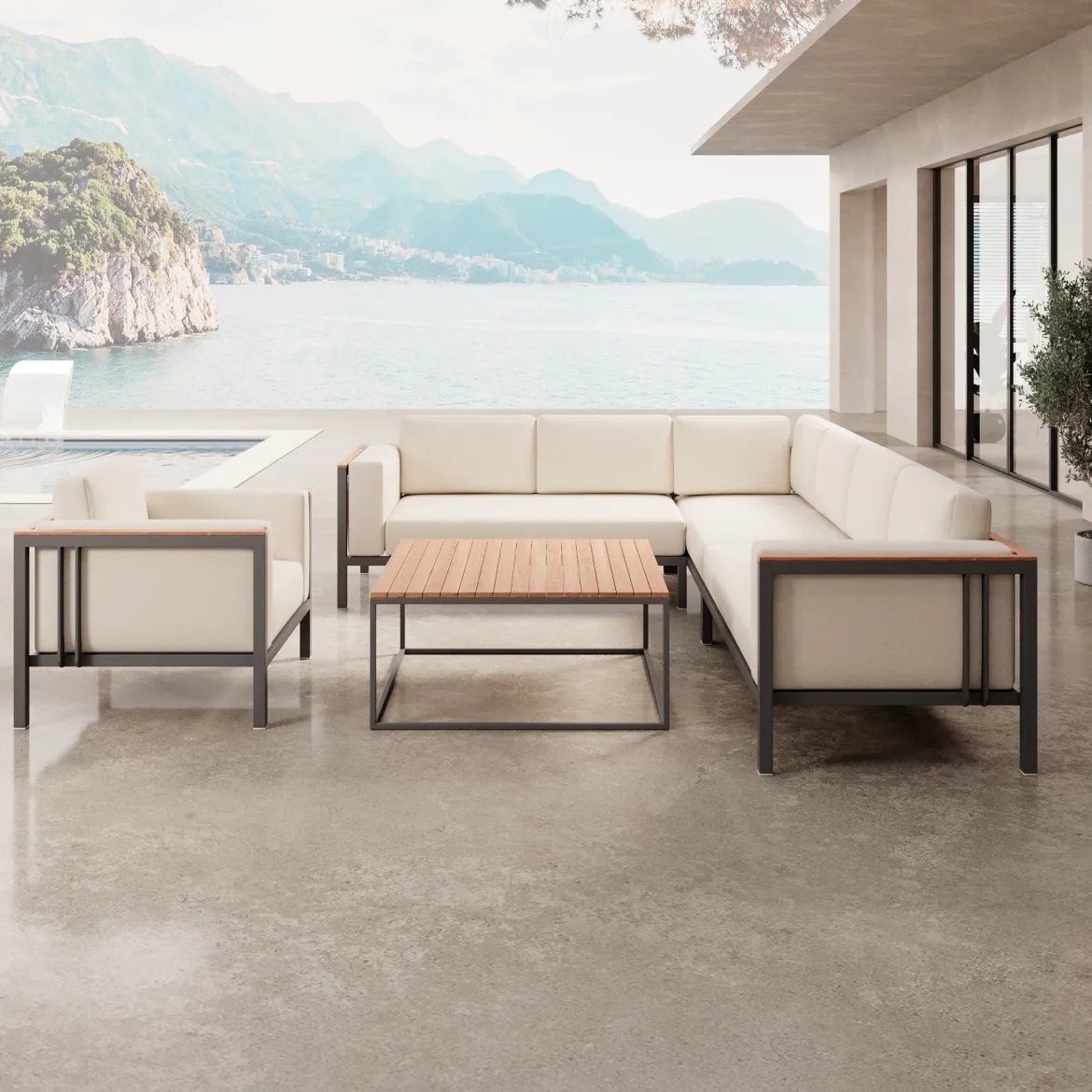 Euphoria – Ecklounge, Loungesessel & Tisch aus Aluminium | Aevora™ Kollektion