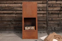 Feuerkorb Thomas - eckiger Stahlkamin in Rusty Orange
