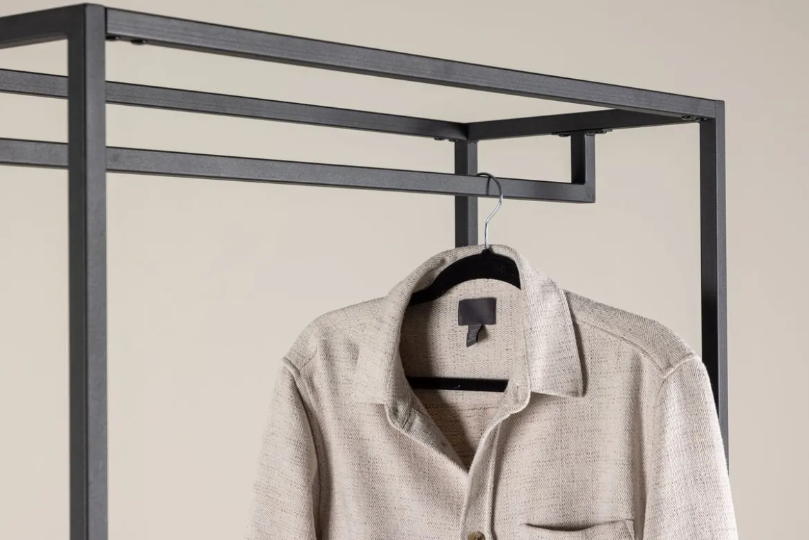 Garderobe Lerano – Offenes Kleiderregal in Schwarz mit Ablagen