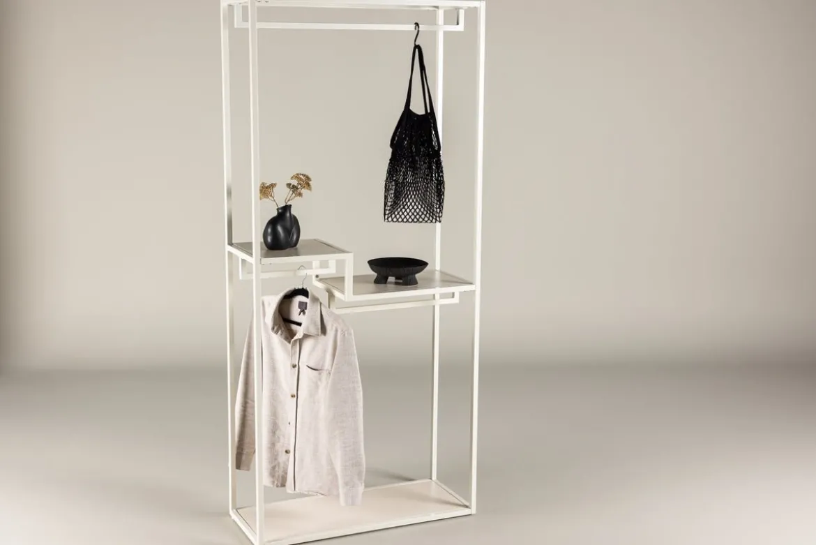 Garderobe Narell – Offenes Kleiderregal in Beige mit Ablagen