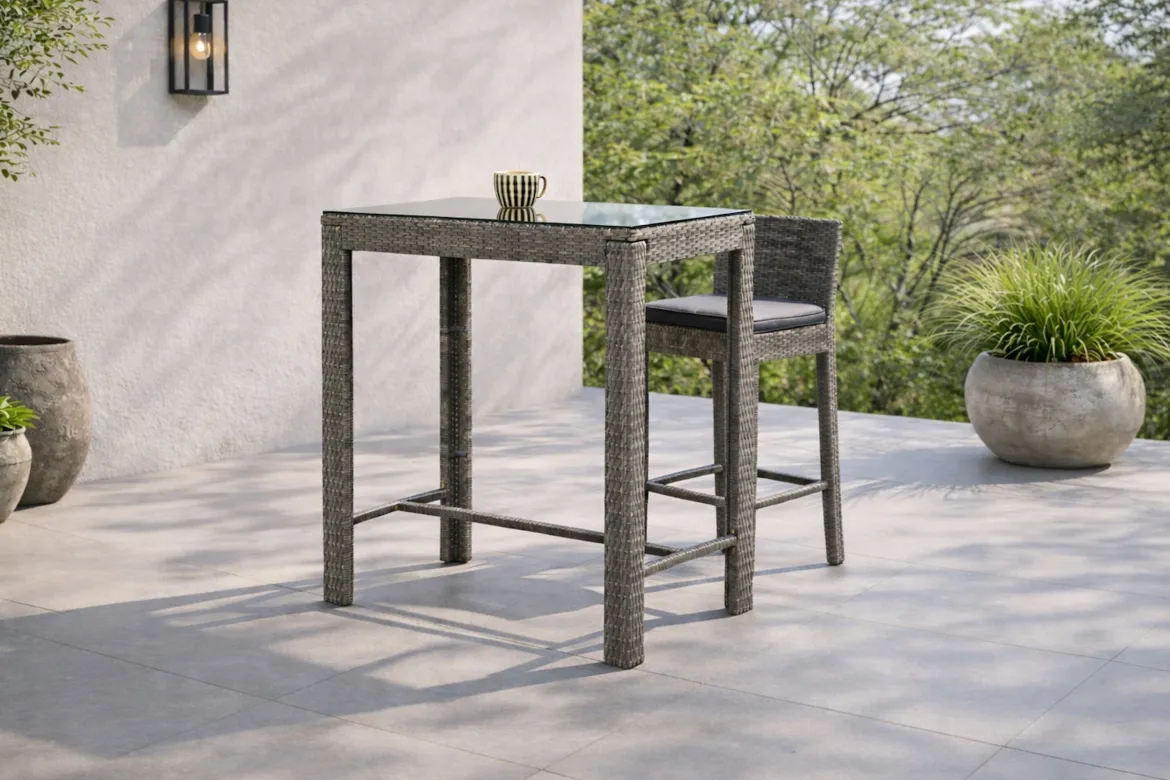 Garten Bartisch Bärbel - Hochtisch aus Rattan mit Glasplatte