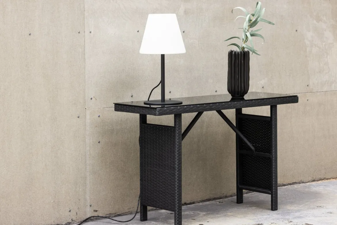 Garten Beistelltisch Pandora - Aus Rattan und Glas in Schwarz