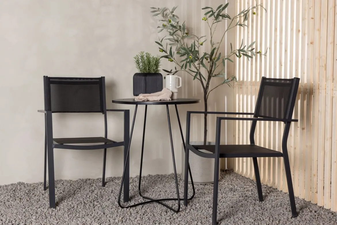 Garten Cafegruppe Marvin – 3-teiliges Gartenmöbel-Set in der Farbe Schwarz