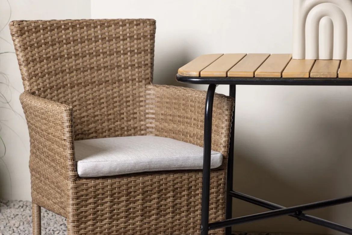 Garten Cafegruppe Rieva – 3-teiliges Gartenmöbel-Set mit Tisch aus Akazie und Stahl