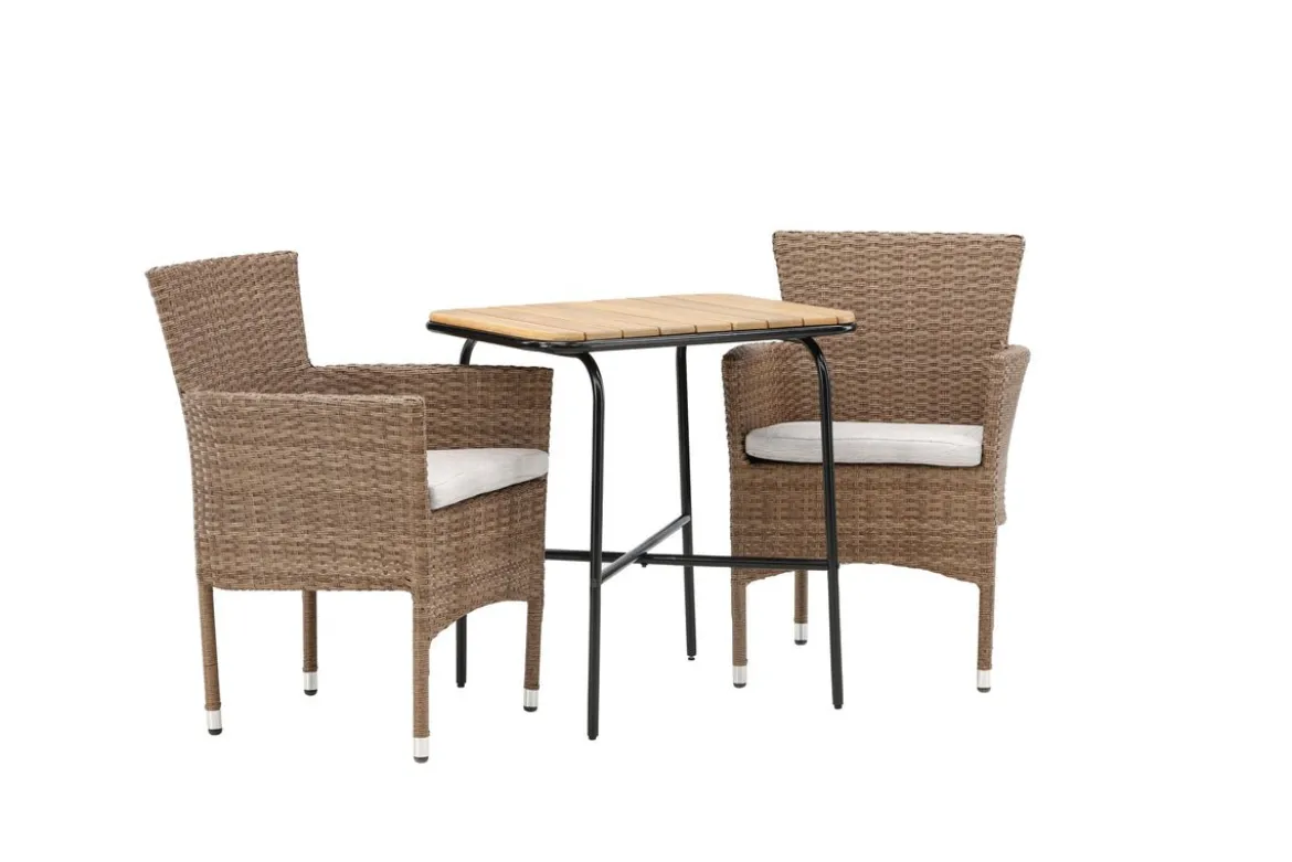 Garten Cafegruppe Rieva – 3-teiliges Gartenmöbel-Set mit Tisch aus Akazie und Stahl