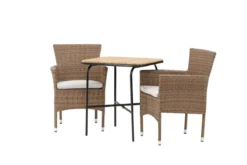 Garten Cafegruppe Rieva – 3-teiliges Gartenmöbel-Set mit Tisch aus Akazie und Stahl
