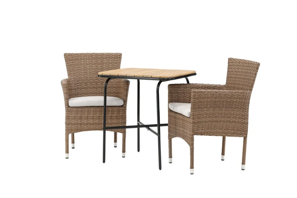 Garten Cafegruppe Rieva – 3-teiliges Gartenmöbel-Set mit Tisch aus Akazie und Stahl