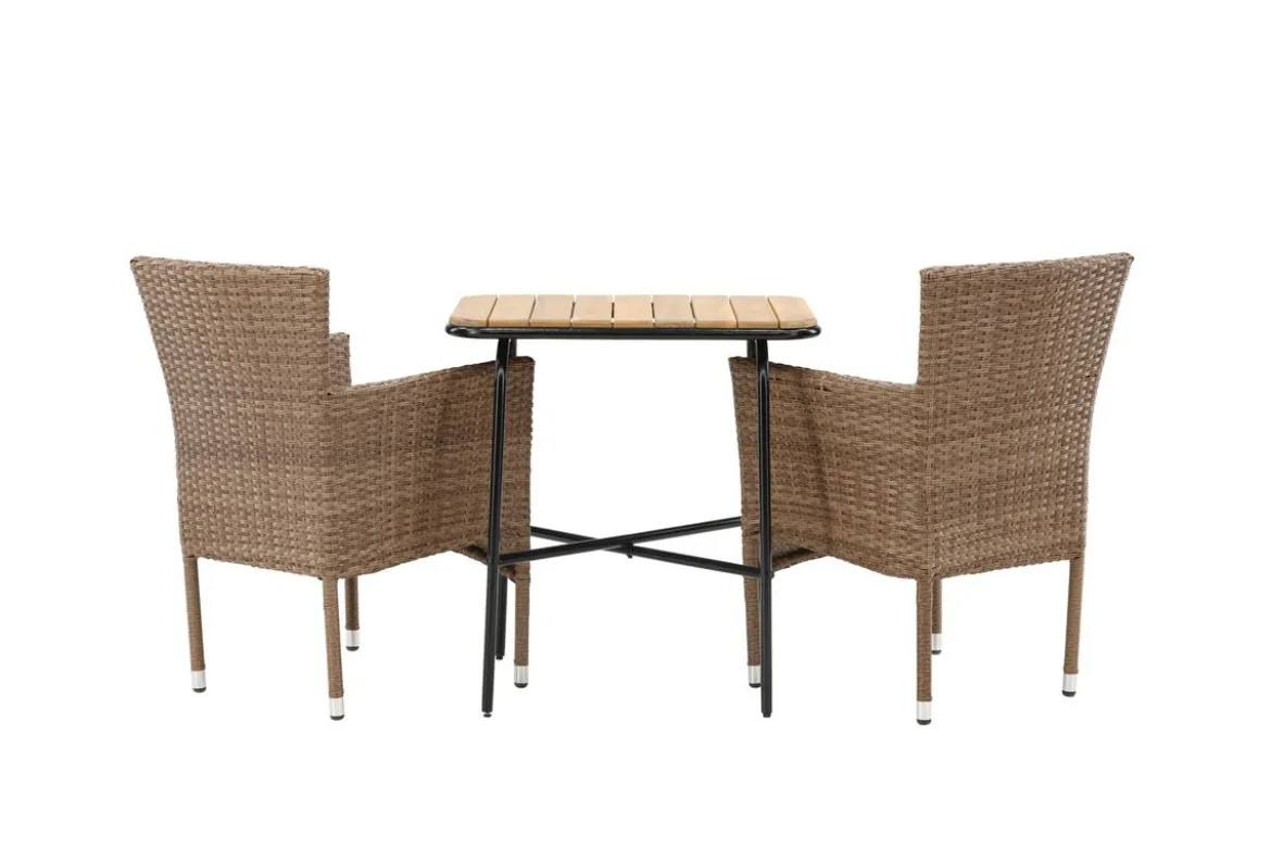 Garten Cafegruppe Rieva – 3-teiliges Gartenmöbel-Set mit Tisch aus Akazie und Stahl