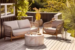 Garten Couchtisch Caluna – mit geriffelter Basis aus Faserlehm in Naturton