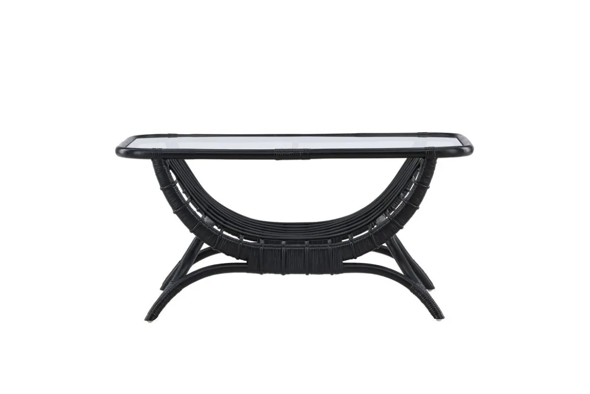 Garten Couchtisch Sarina - Aus Rattan und Glas in Schwarz