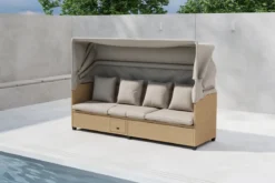 Garten Daybed Merano – Outdoor-Liege mit Sonnendach aus Polyrattan in Beige