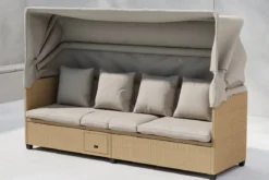 Garten Daybed Merano – Outdoor-Liege mit Sonnendach aus Polyrattan in Beige