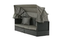 Garten Daybed Merano – Outdoor-Liege mit Sonnendach aus Polyrattan in Schwarz