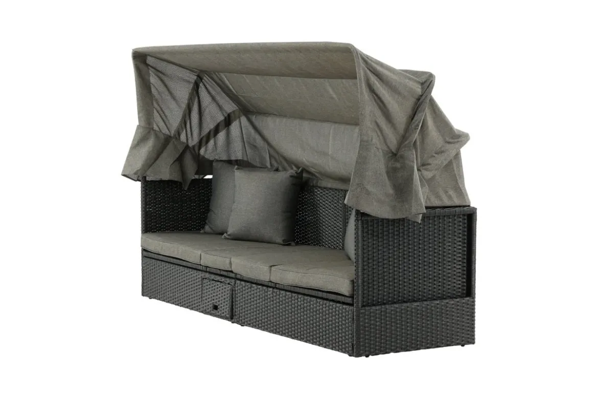 Garten Daybed Merano – Outdoor-Liege mit Sonnendach aus Polyrattan in Schwarz