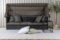 Garten Daybed Merano – Outdoor-Liege mit Sonnendach aus Polyrattan in Schwarz