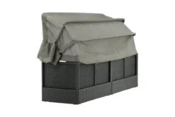 Garten Daybed Merano – Outdoor-Liege mit Sonnendach aus Polyrattan in Schwarz