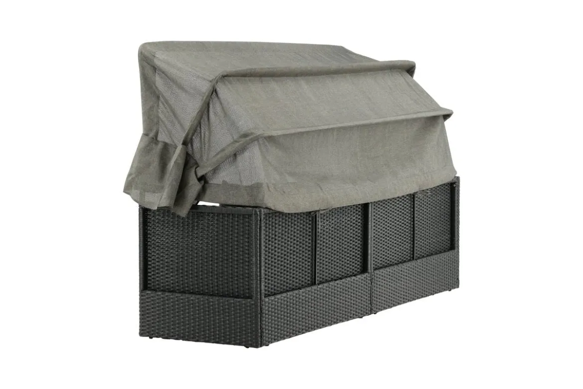Garten Daybed Merano – Outdoor-Liege mit Sonnendach aus Polyrattan in Schwarz