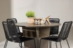 Garten Essgruppe Aiko – 5-teiliges Gartenmöbel-Set mit braunem runden Tisch