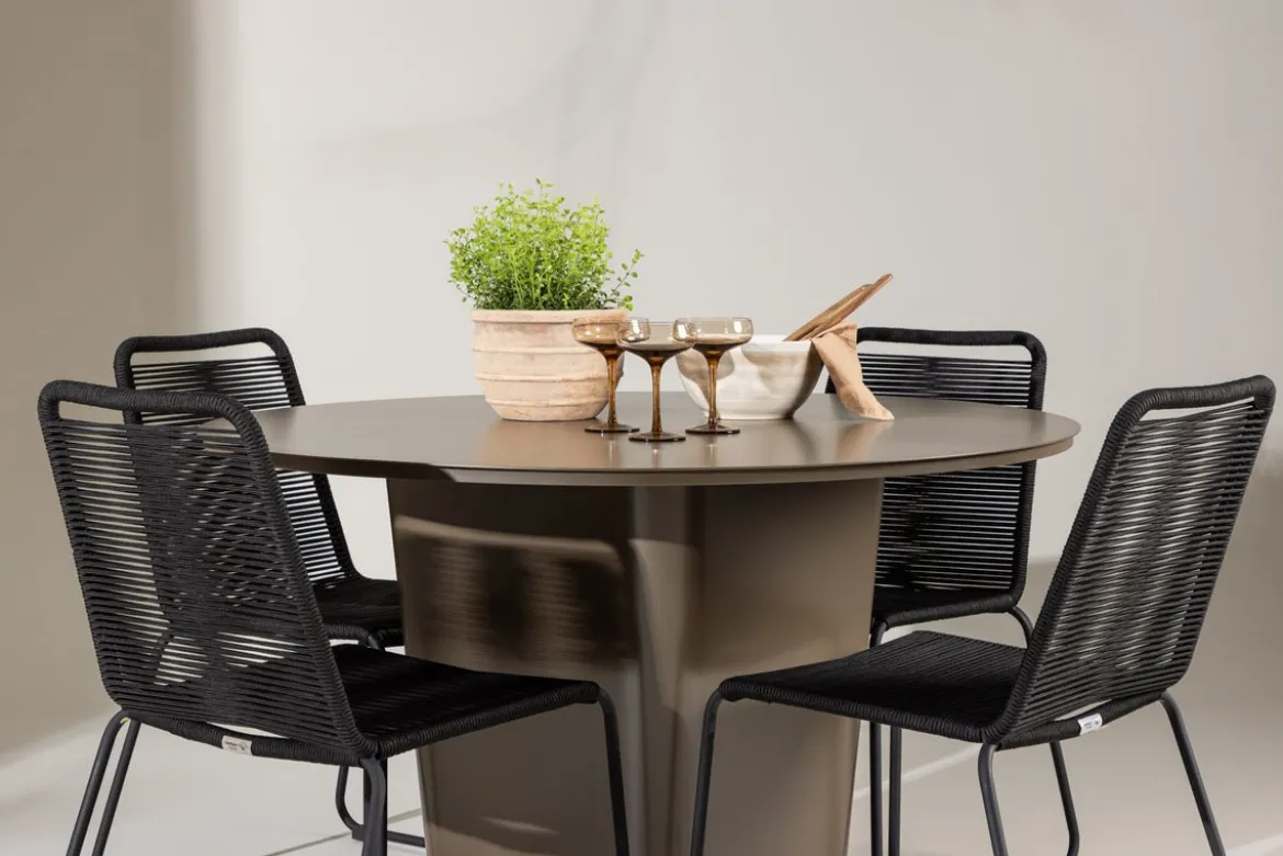 Garten Essgruppe Aiko – 5-teiliges Gartenmöbel-Set mit braunem runden Tisch