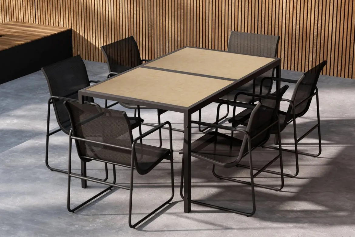 Garten Essgruppe Alento – 7-teiliges Gartenmöbel-Set aus Stahl und Polystone
