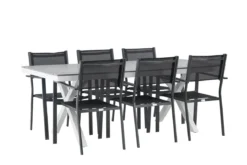 Garten Essgruppe Amaro – 7-teiliges Gartenmöbel-Set in Schwarz Weiß