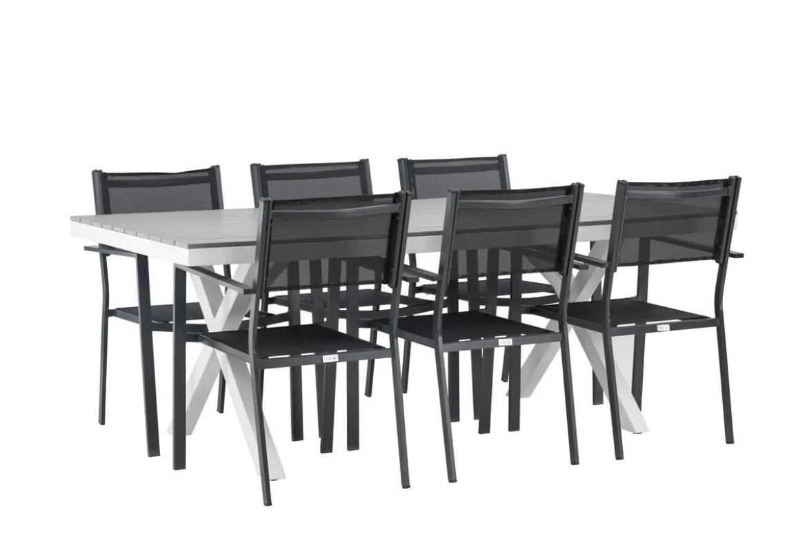 Garten Essgruppe Amaro – 7-teiliges Gartenmöbel-Set in Schwarz Weiß