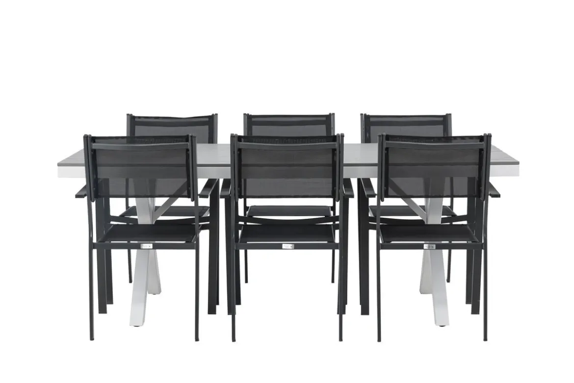 Garten Essgruppe Amaro – 7-teiliges Gartenmöbel-Set in Schwarz Weiß