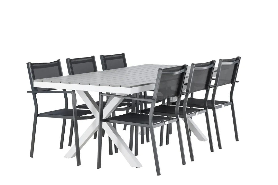 Garten Essgruppe Amaro – 7-teiliges Gartenmöbel-Set in Schwarz Weiß