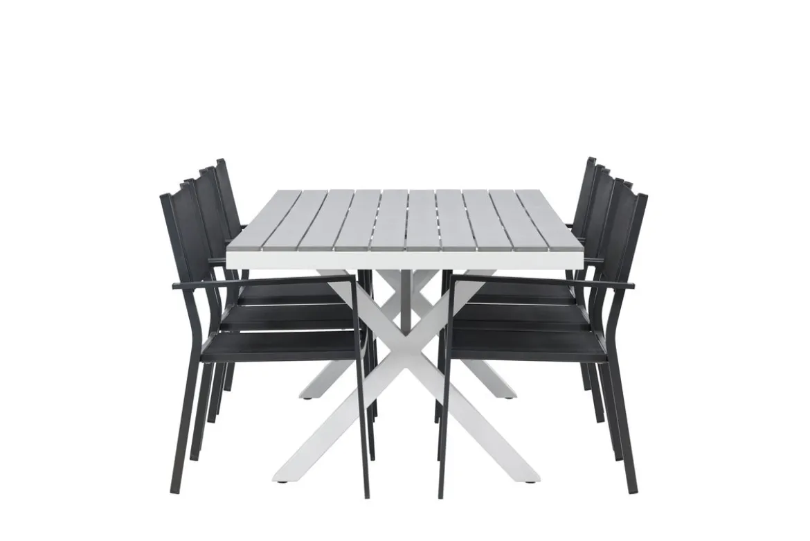 Garten Essgruppe Amaro – 7-teiliges Gartenmöbel-Set in Schwarz Weiß