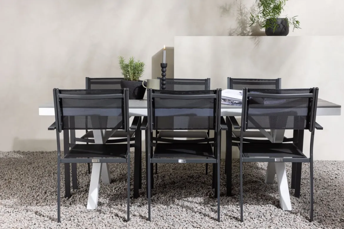 Garten Essgruppe Amaro – 7-teiliges Gartenmöbel-Set in Schwarz Weiß