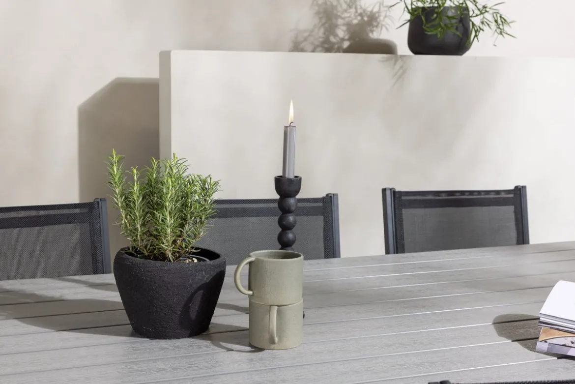 Garten Essgruppe Amaro – 7-teiliges Gartenmöbel-Set in Schwarz Weiß
