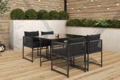 Garten Essgruppe Auren – 5-teiliges Gartenmöbel-Set aus Stahl und Glas