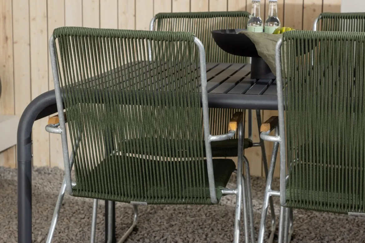Garten Essgruppe Bloom – 7-teiliges Gartenmöbel-Set mit grünen, stapelbaren Stühlen