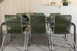 Garten Essgruppe Bloom – 7-teiliges Gartenmöbel-Set mit grünen, stapelbaren Stühlen