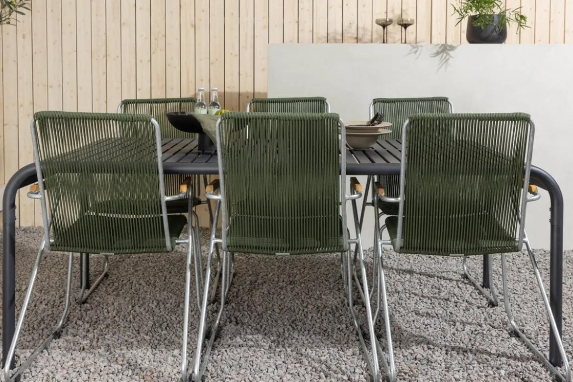 Garten Essgruppe Bloom – 7-teiliges Gartenmöbel-Set mit grünen, stapelbaren Stühlen