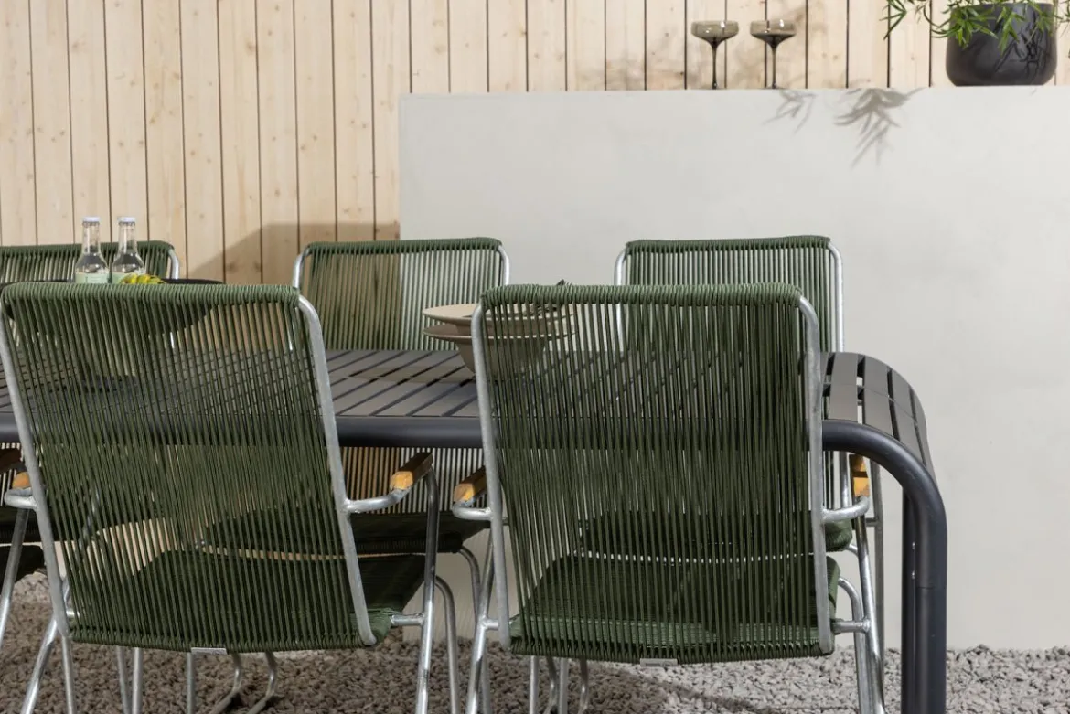 Garten Essgruppe Bloom – 7-teiliges Gartenmöbel-Set mit grünen, stapelbaren Stühlen