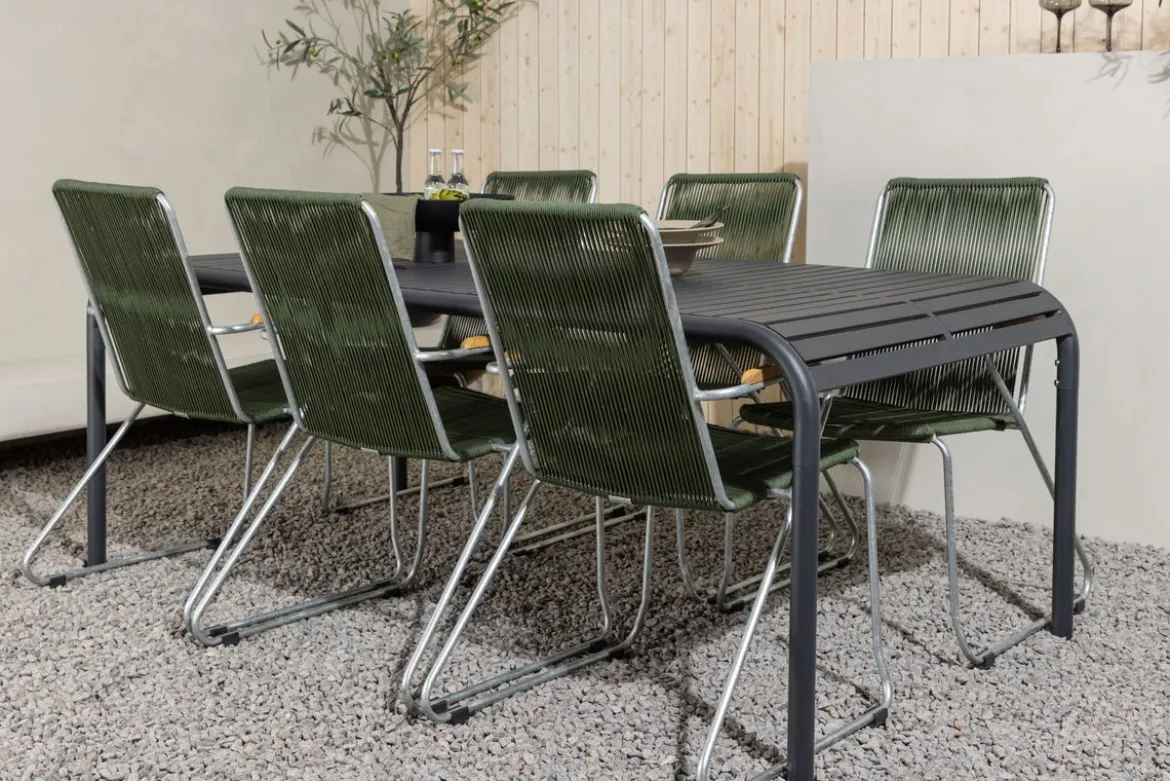 Garten Essgruppe Bloom – 7-teiliges Gartenmöbel-Set mit grünen, stapelbaren Stühlen
