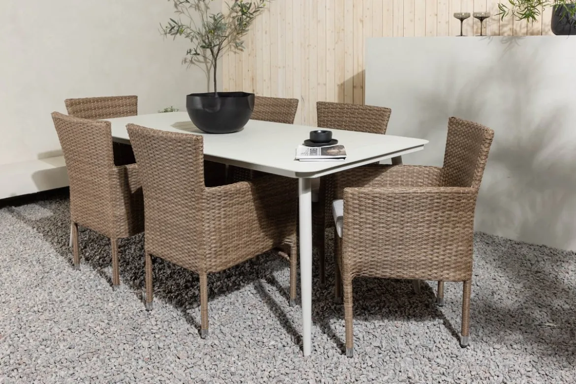 Garten Essgruppe Brooks – 7-teiliges Gartenmöbel-Set in Braun/Weiß