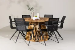 Garten Essgruppe Flora – 7-teiliges Gartenmöbel-Set mit Tisch aus Akazie in Natur-Optik