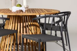 Garten Essgruppe Fortuna – 7-teiliges Gartenmöbel-Set mit schwarzen Stühlen