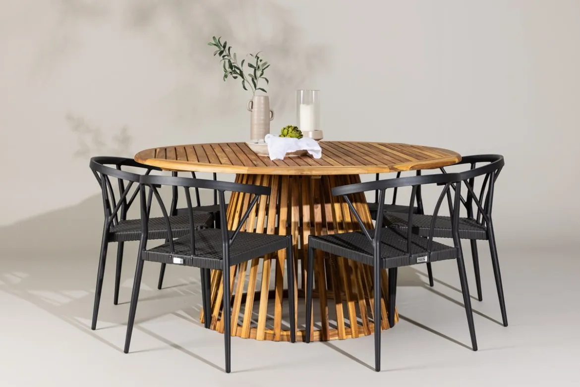 Garten Essgruppe Fortuna – 7-teiliges Gartenmöbel-Set mit schwarzen Stühlen