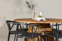 Garten Essgruppe Fortuna – 7-teiliges Gartenmöbel-Set mit schwarzen Stühlen