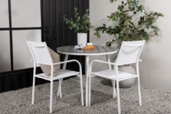 Garten Essgruppe Italiano – 3-teiliges Gartenmöbel-Set in Weiß/Grau