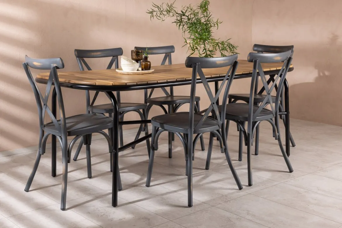 Garten Essgruppe Jamie – 7-teiliges Gartenmöbel-Set mit schwarzen Stühlen